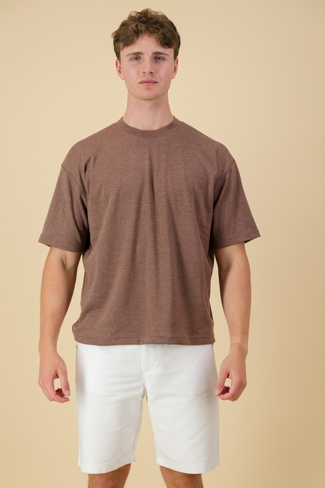 Poly Viscose Knit Boxy T-Shirt Brown