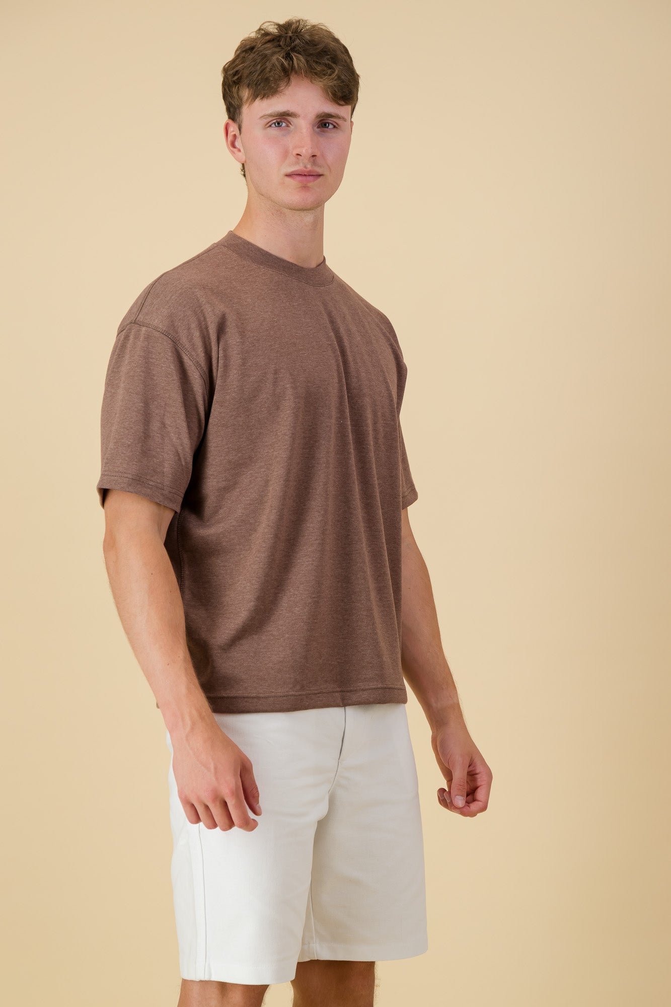 Poly Viscose Knit Boxy T-Shirt Brown
