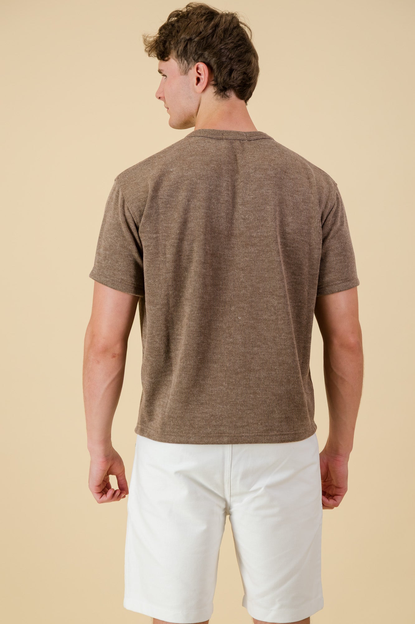 Poly Viscose Rib Boxy T-Shirt Brown