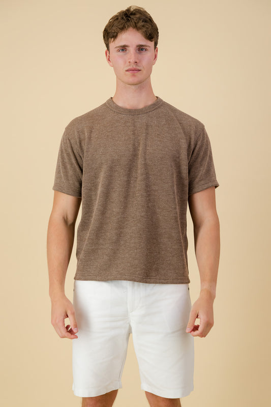 Poly Viscose Rib Boxy T-Shirt Brown
