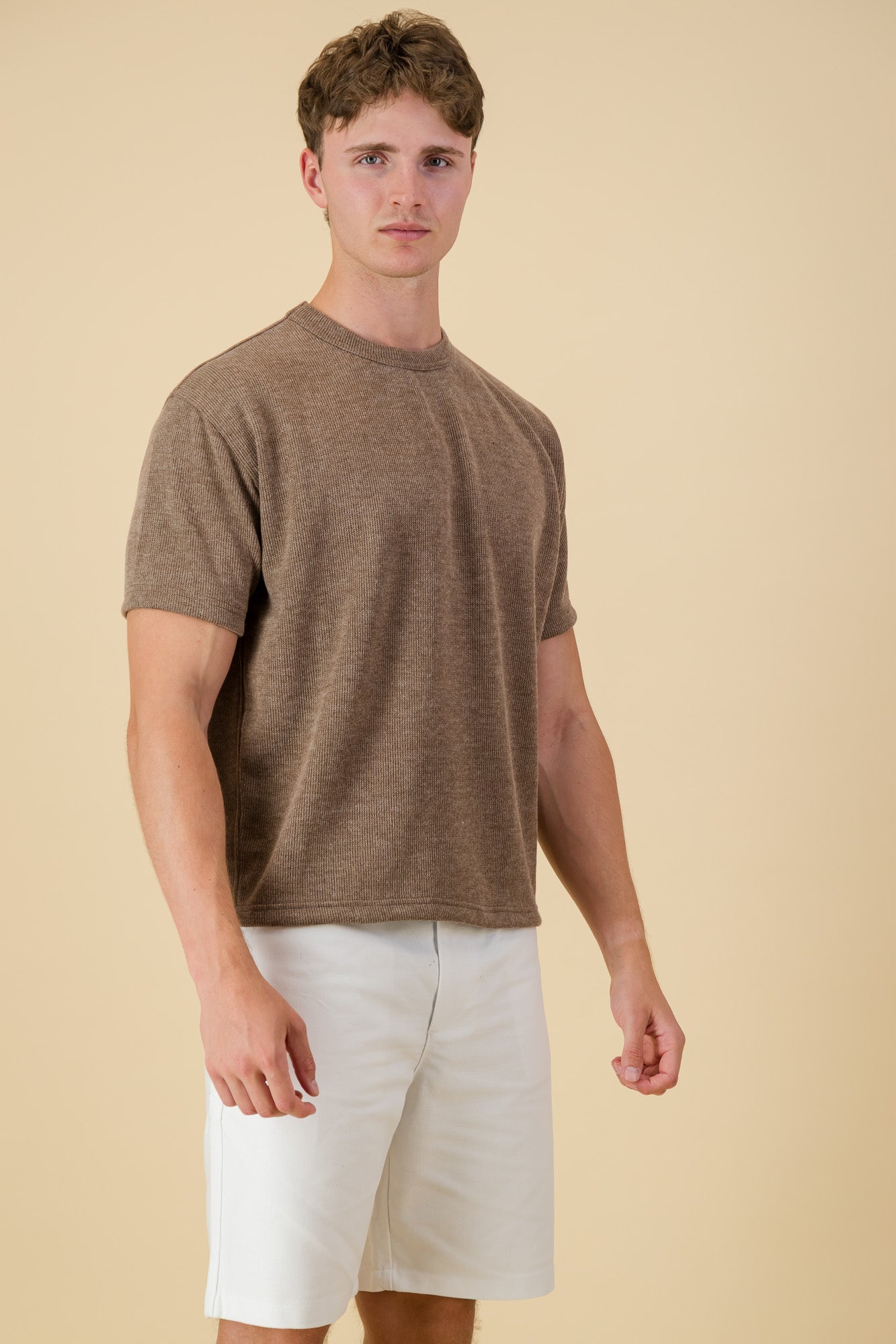 Poly Viscose Rib Boxy T-Shirt Brown