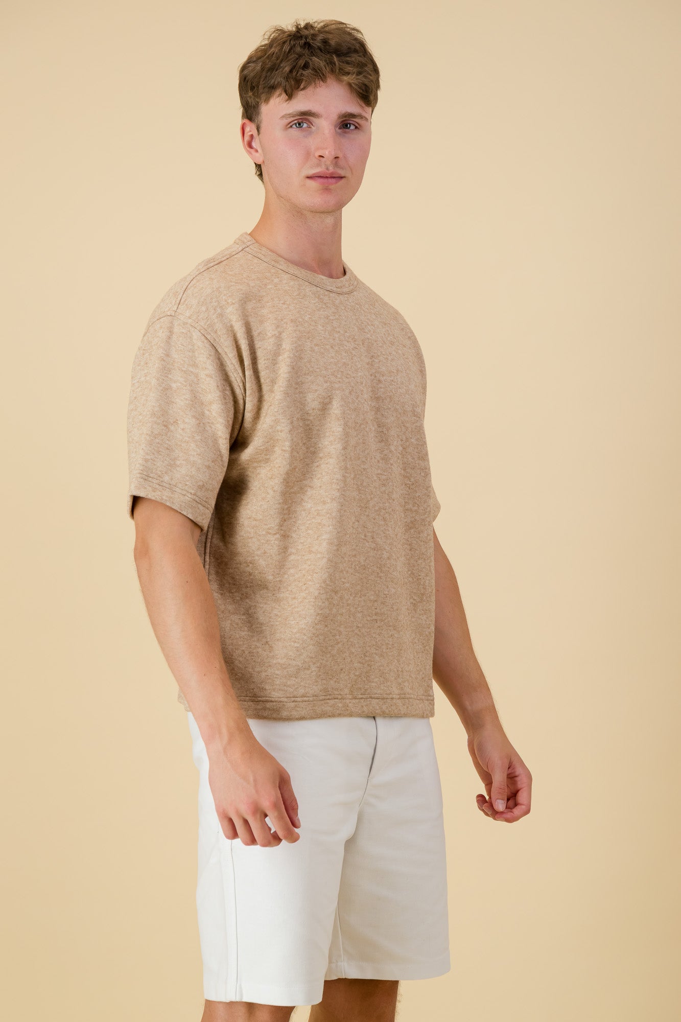 Cashmere-Feel Boxy T-Shirt Sand Melange