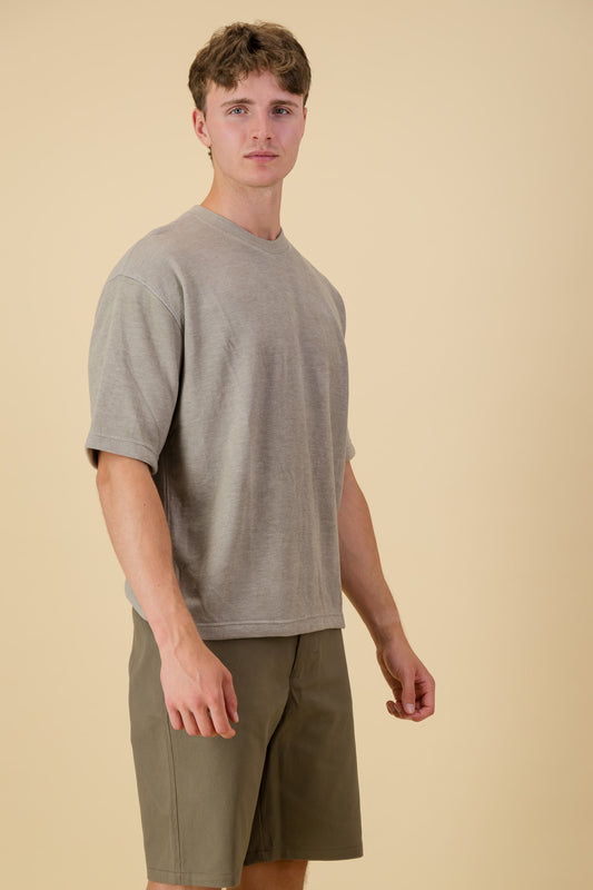 Rayon Knit Boxy T-Shirt Taupe Pigment