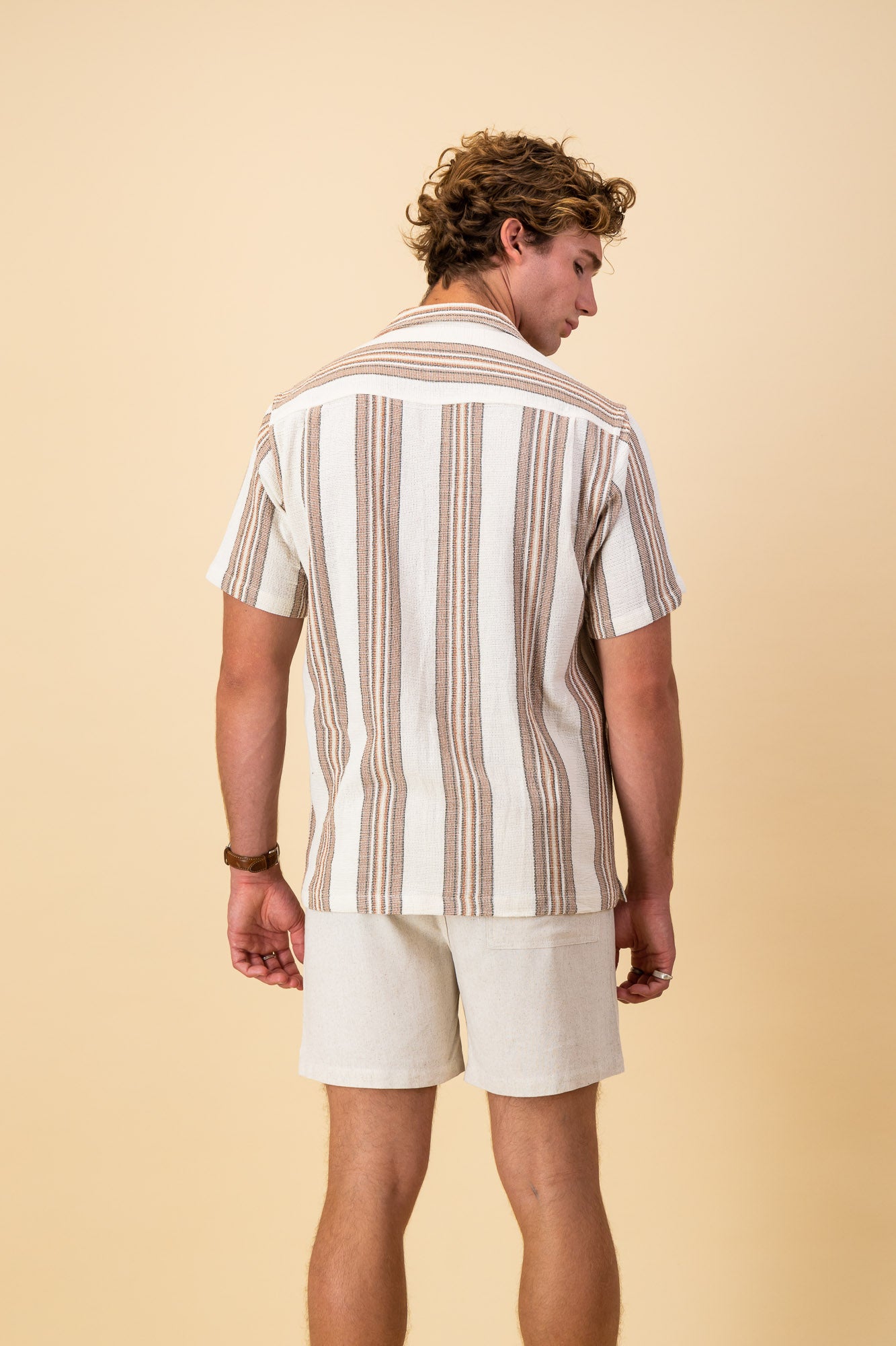 Brown Retro Stripe Cotton SS Shirt