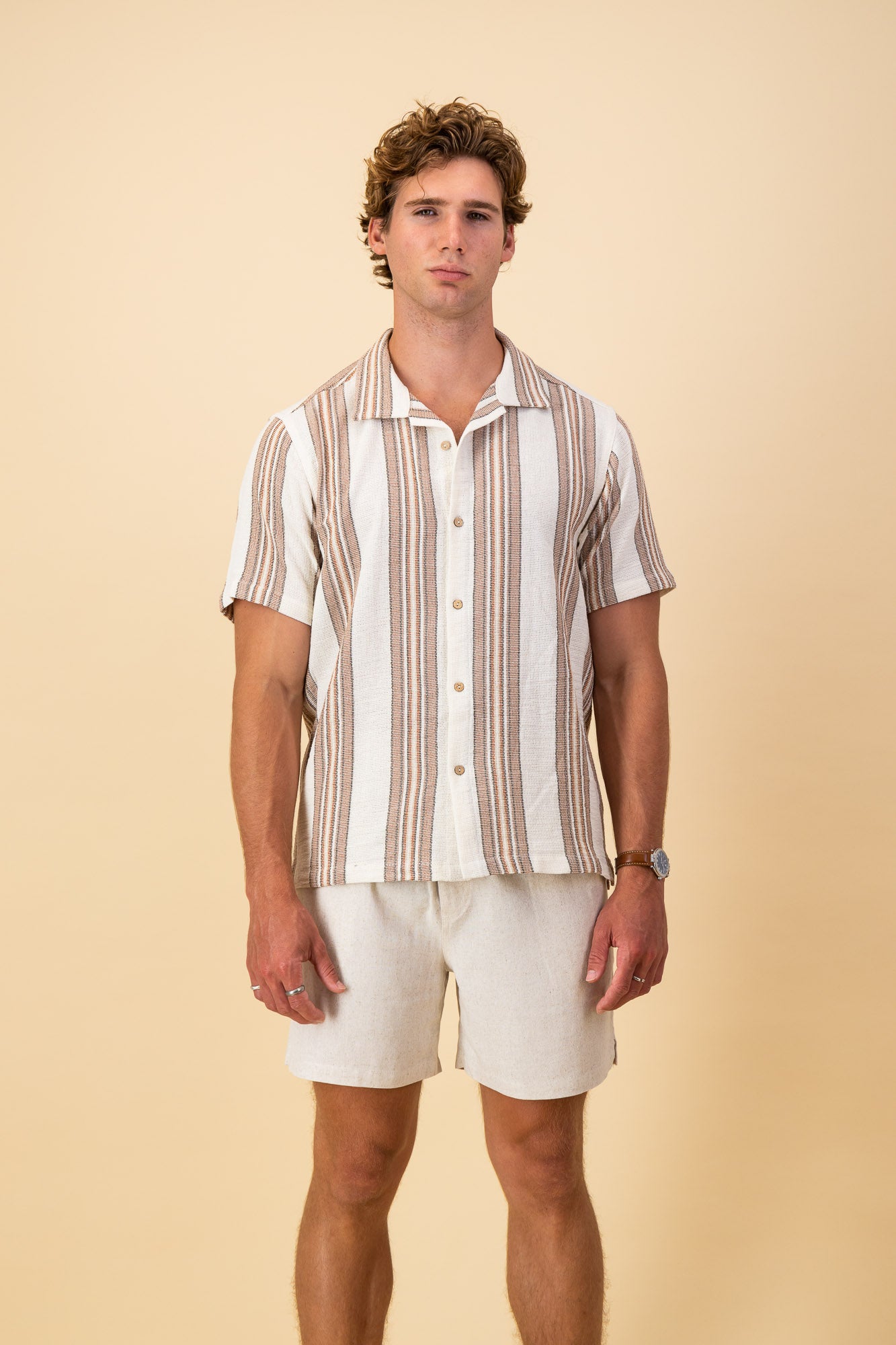 Brown Retro Stripe Cotton SS Shirt