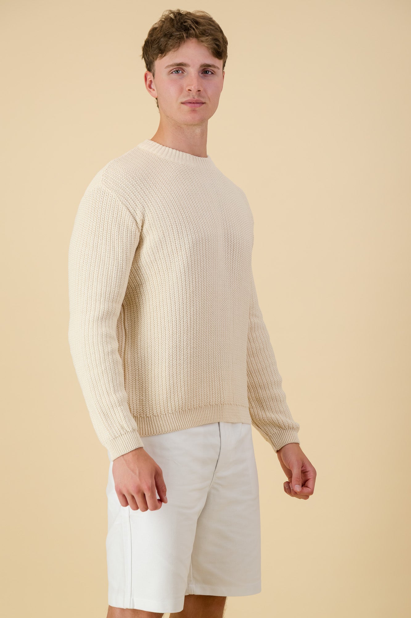 Cotton Cream Crew Neck Sweater