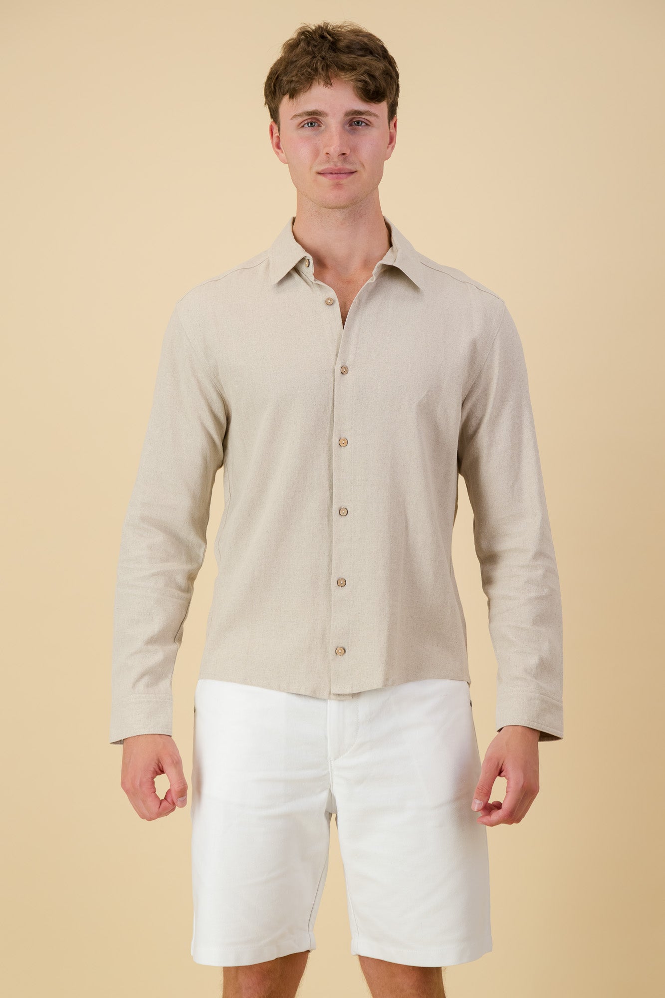 Linen Viscose LS Shirt Oatmeal