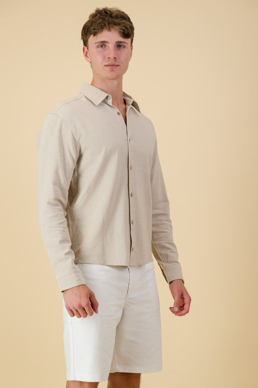 Linen Viscose LS Shirt Oatmeal