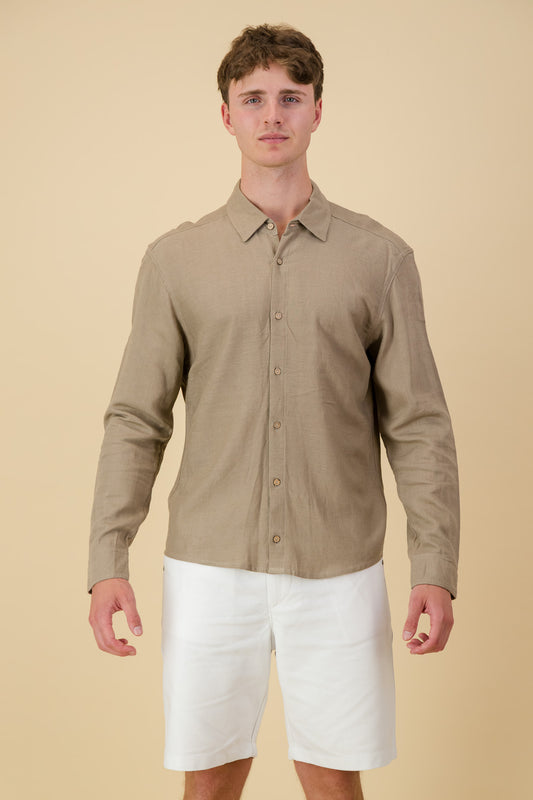 Linen Viscose LS Shirt Taupe