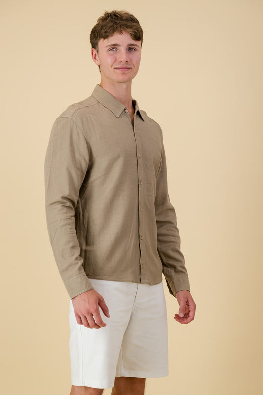 Linen Viscose LS Shirt Taupe