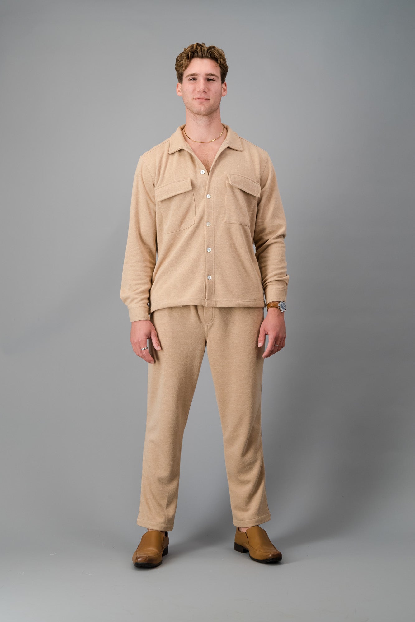 Overshirt Poly Brushed Knit Caramel