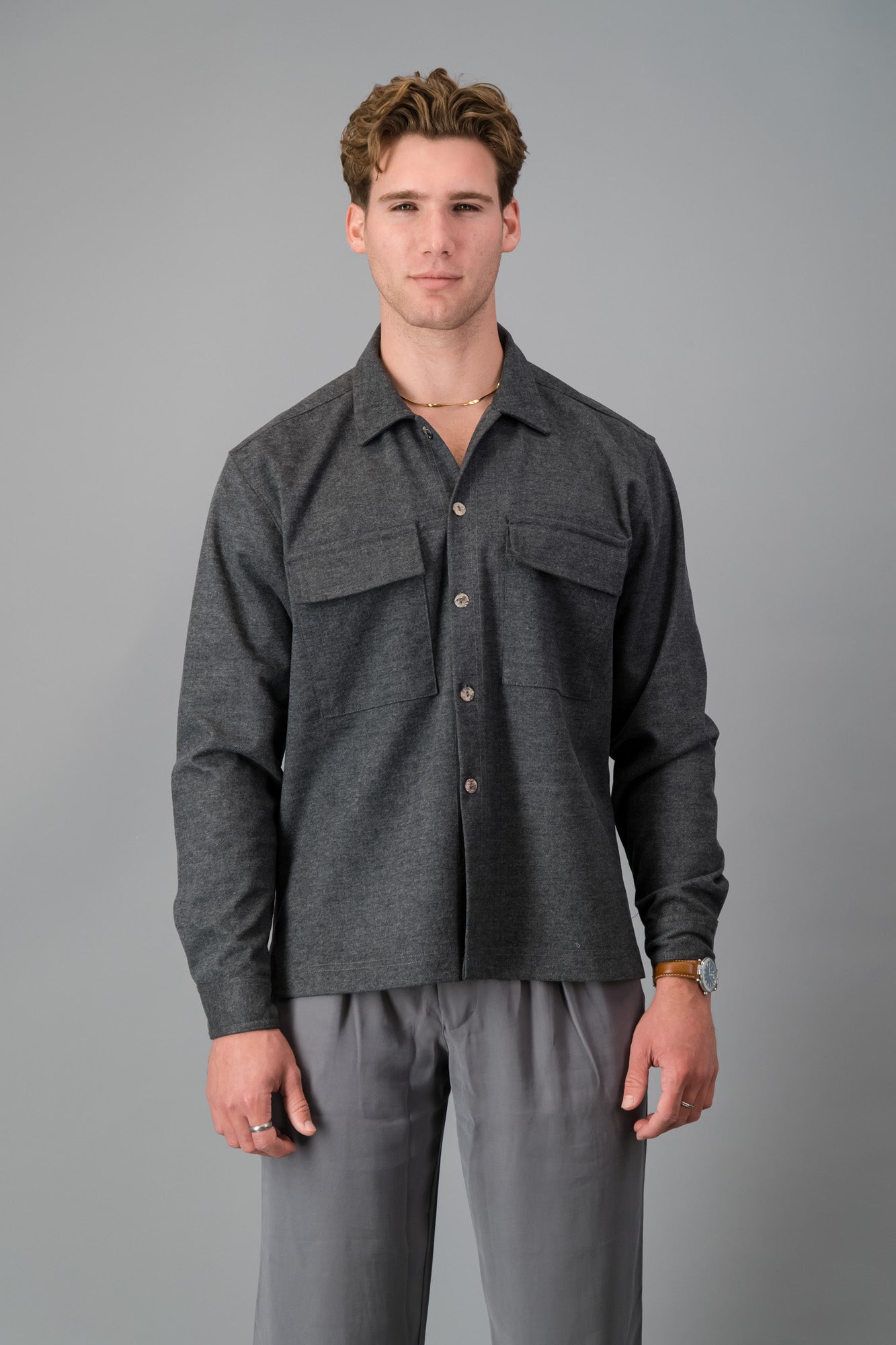 Overshirt Poly Brushed Knit Charcoal