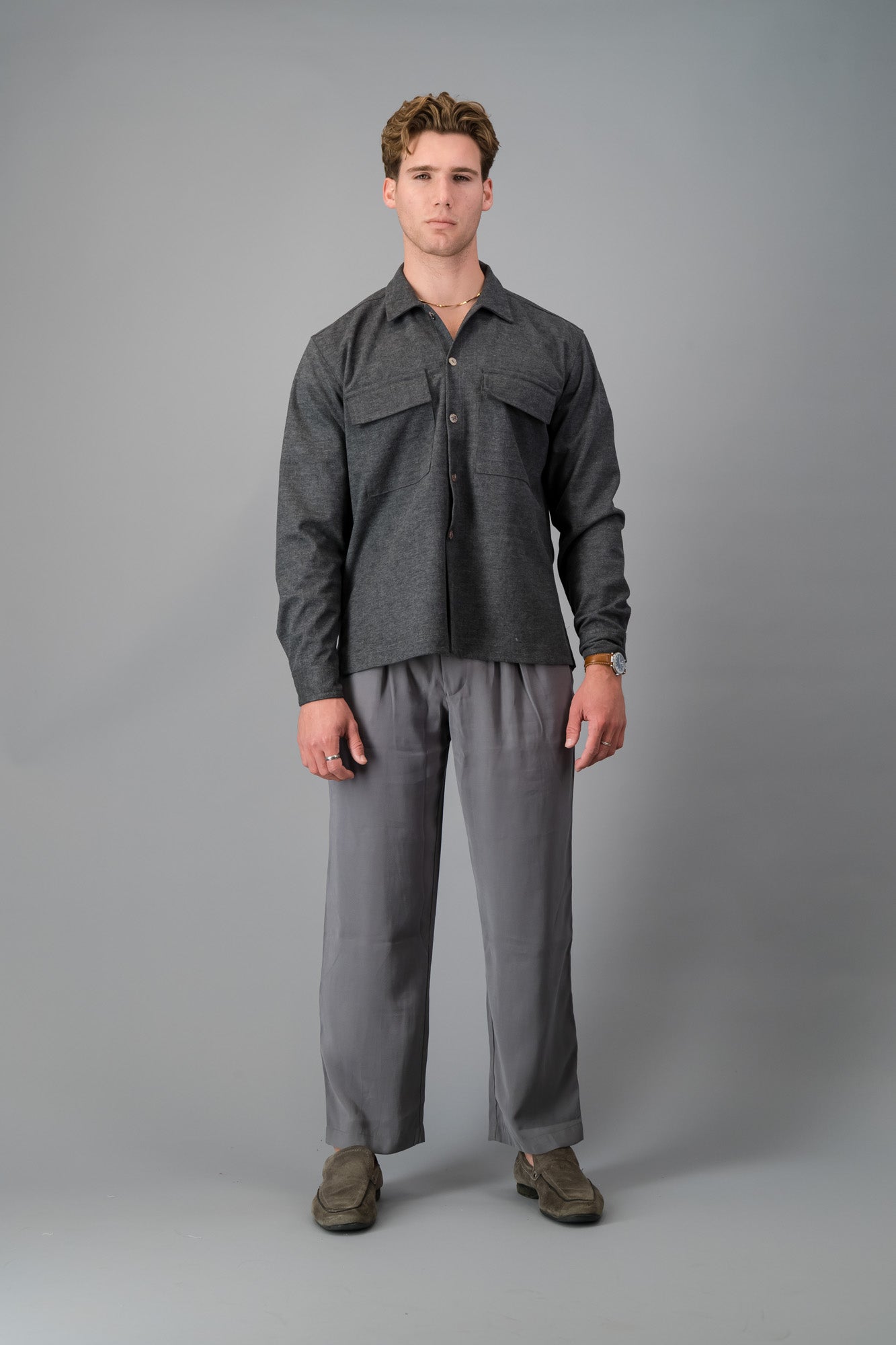 Overshirt Poly Brushed Knit Charcoal