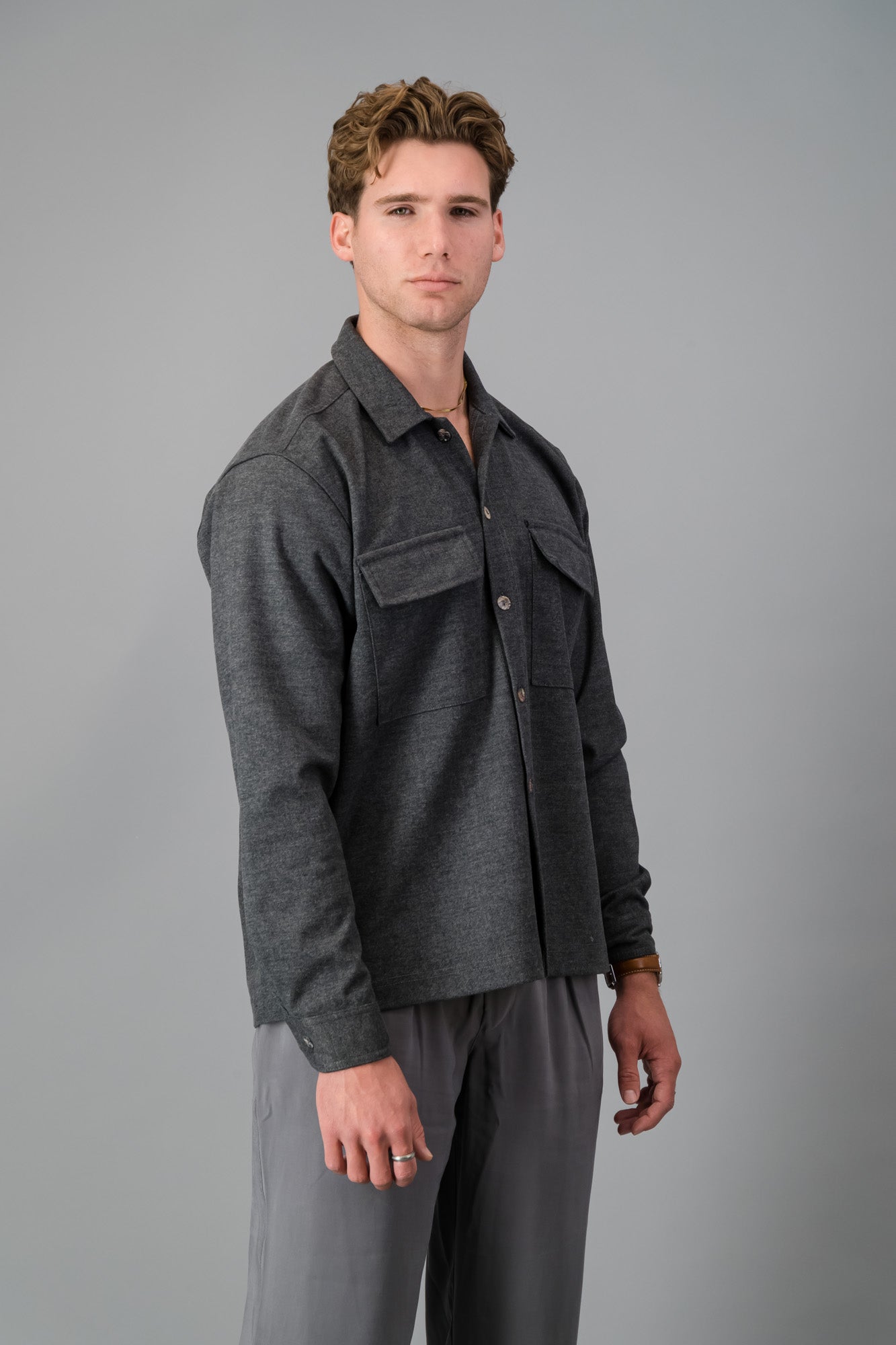 Overshirt Poly Brushed Knit Charcoal