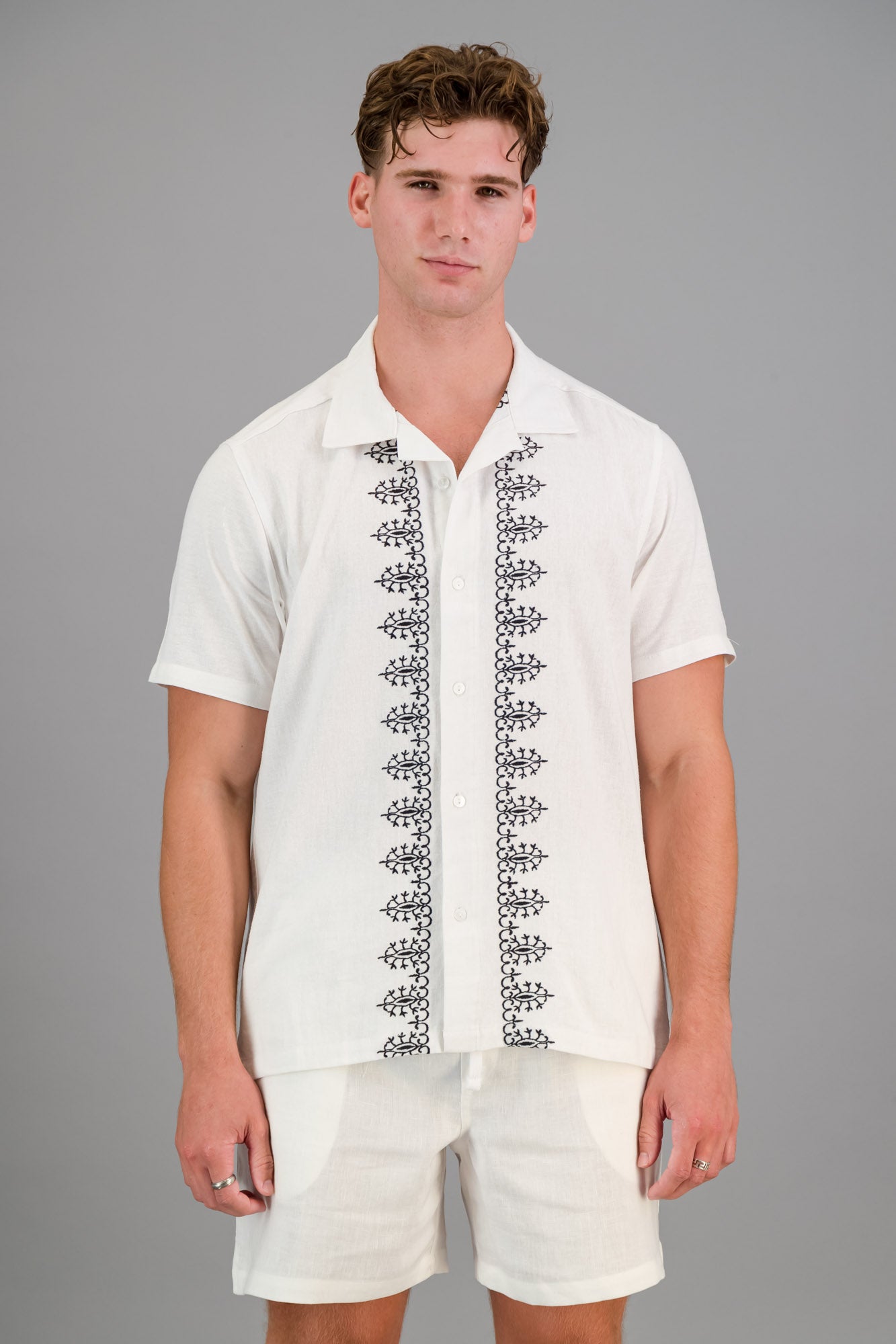 Linen Rayon Shirt Border Embroidery