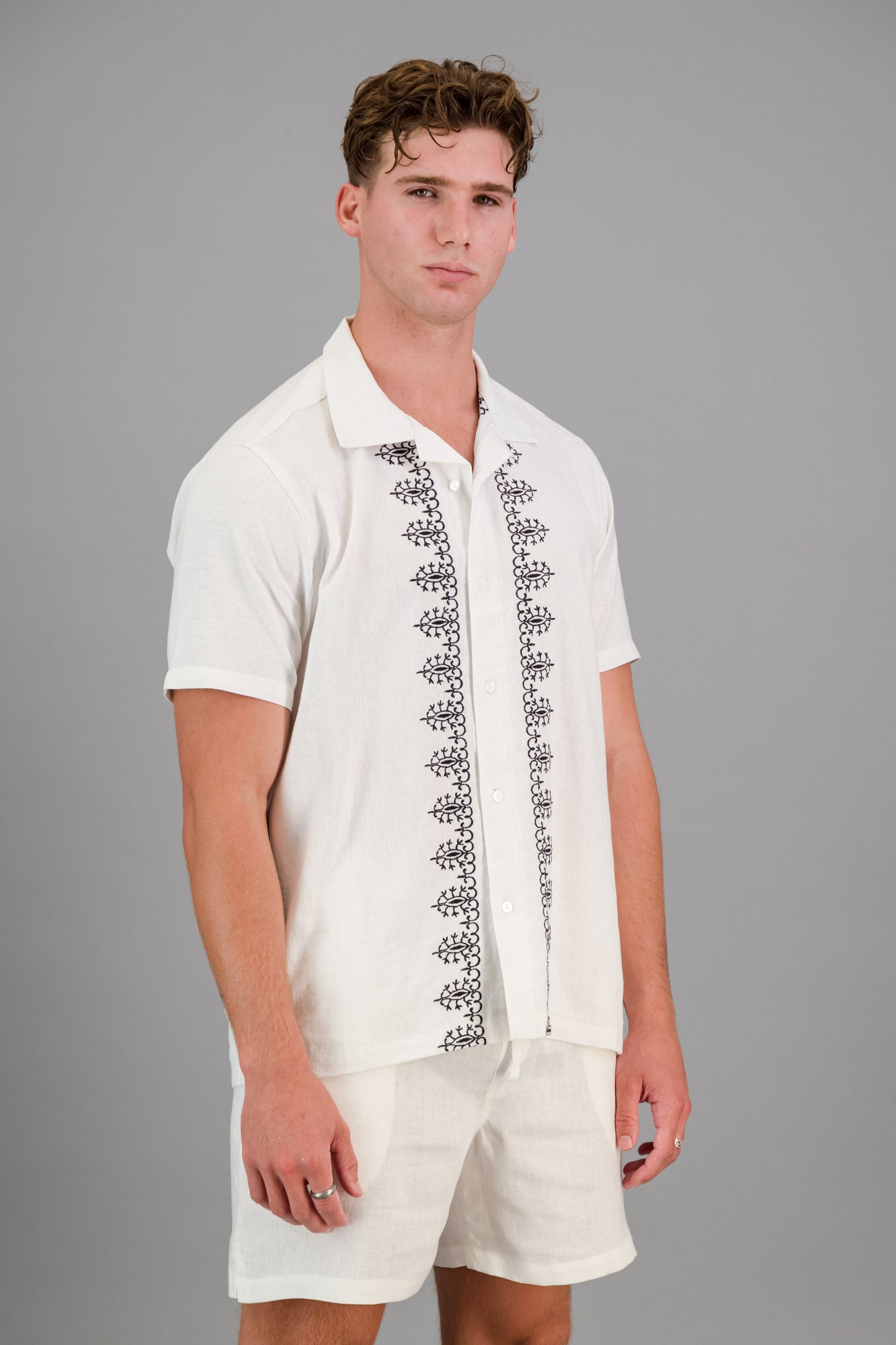 Linen Rayon Shirt Border Embroidery