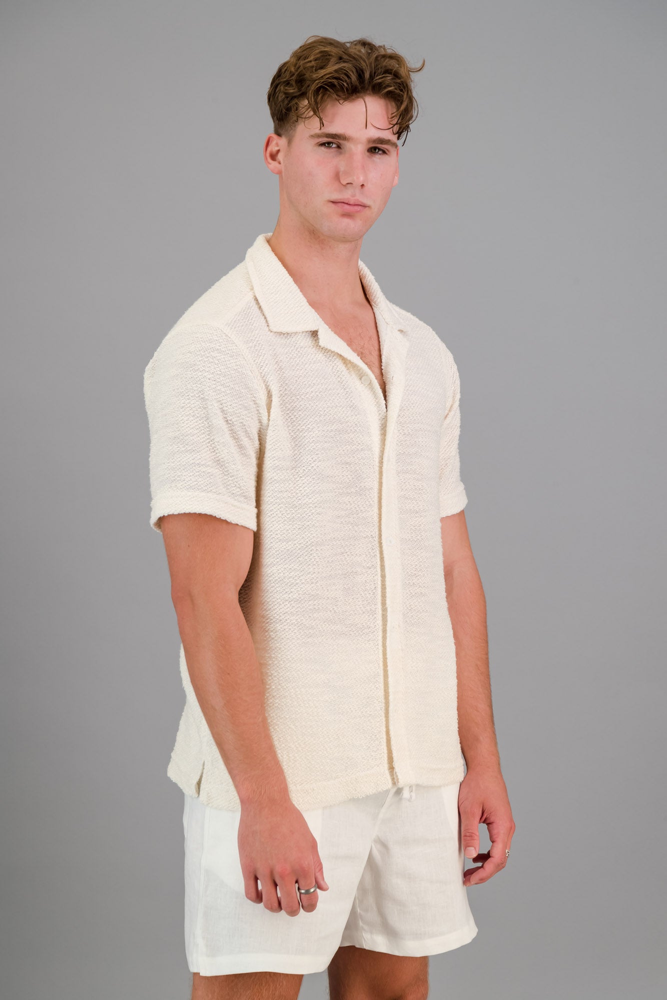 Cotton-rich Thick & Thin Shirt Off-White