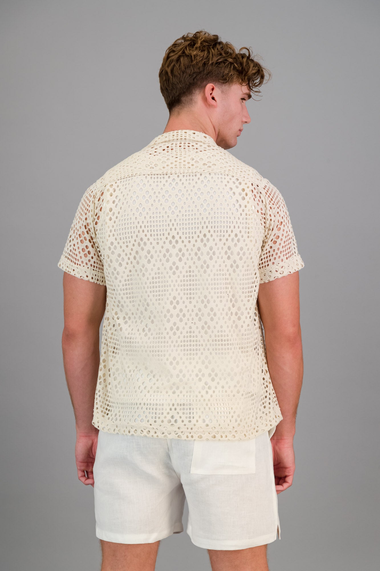 Cotton-rich Crochet Shirt Cream