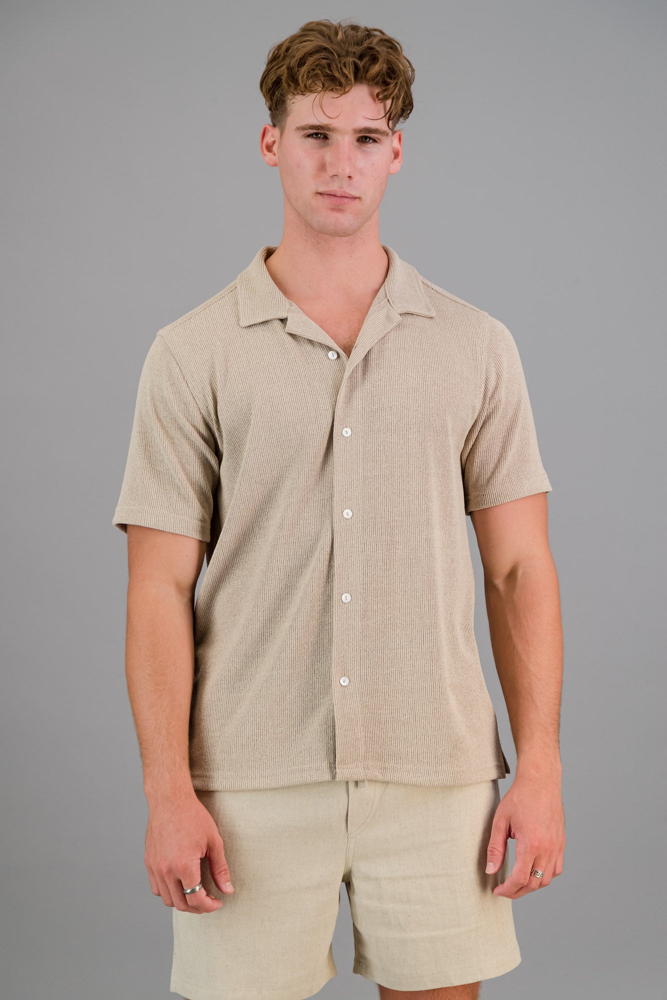 Poly Rib Knit Shirt Taupe