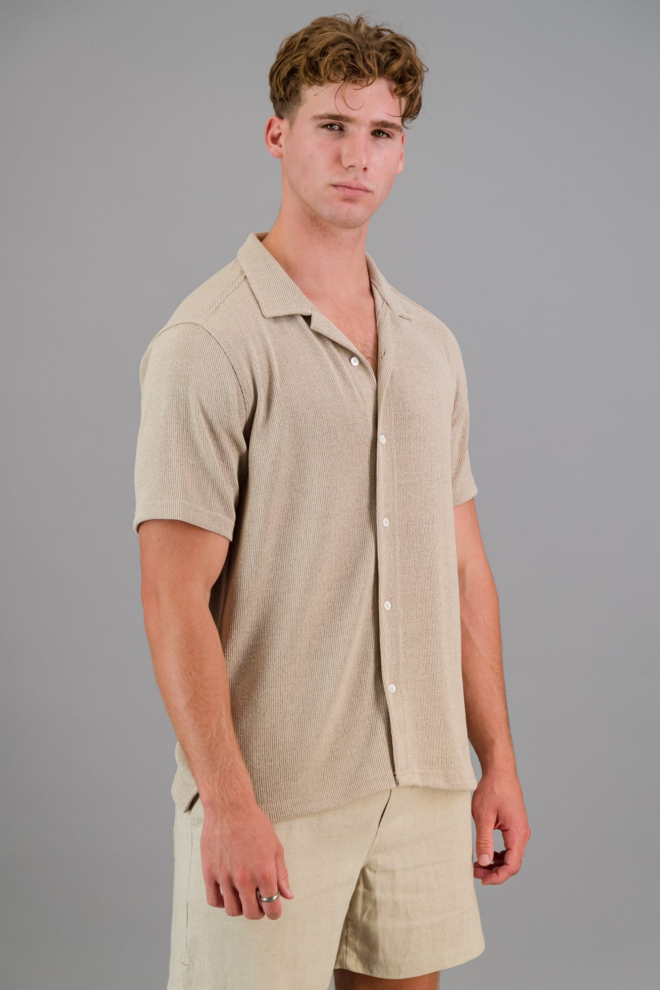 Poly Rib Knit Shirt Taupe