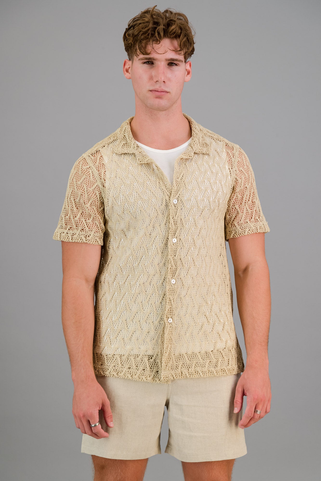 Cotton-rich Crochet Shirt Pollen