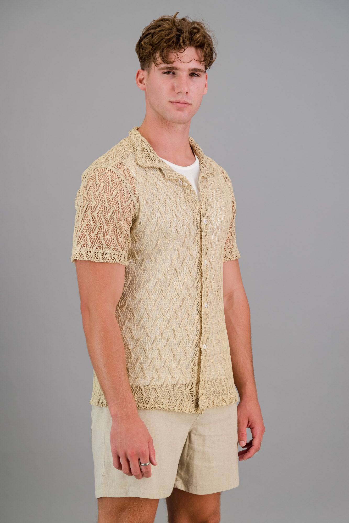 Cotton-rich Crochet Shirt Pollen