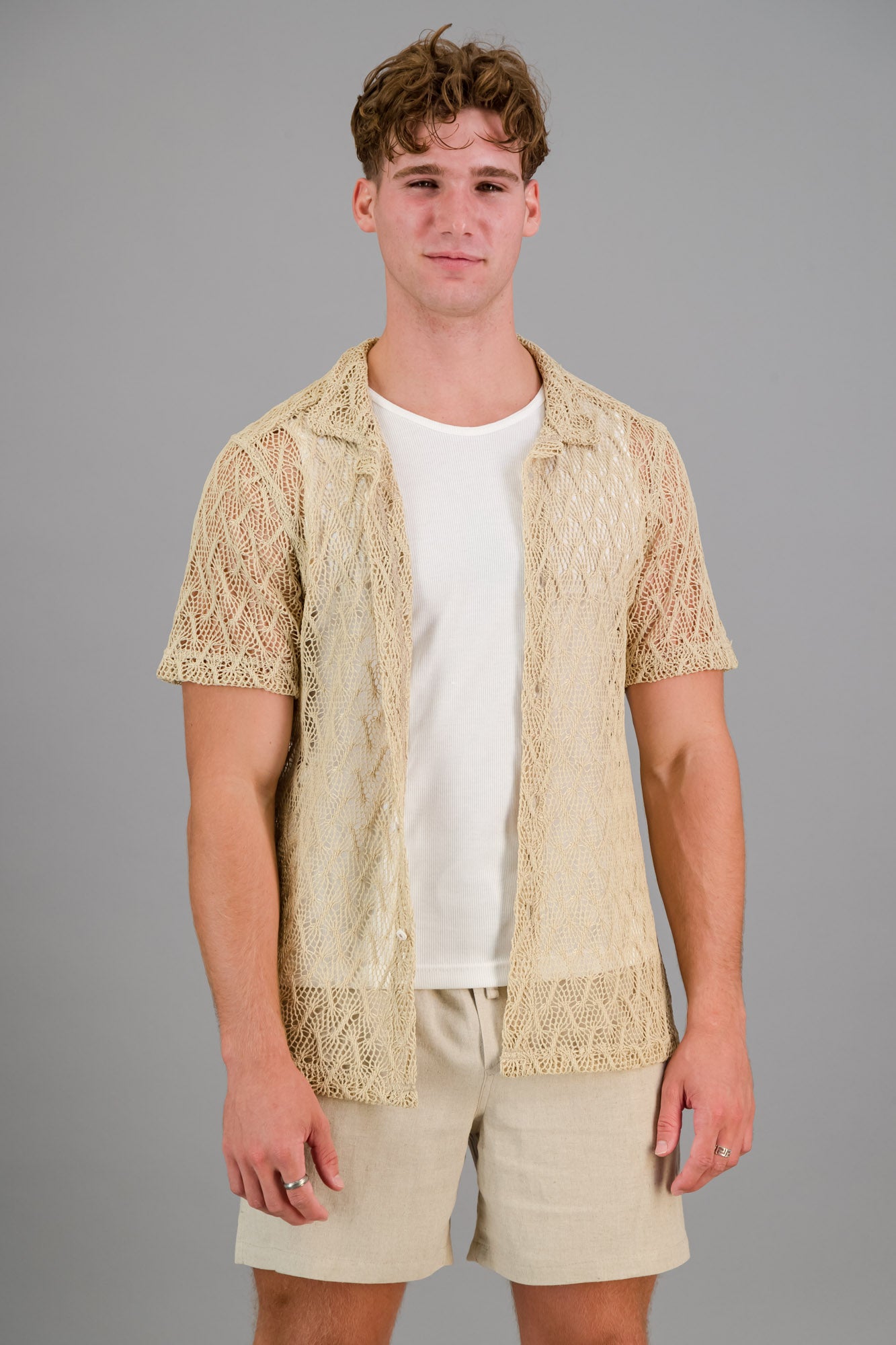 Cotton-rich Crochet Shirt Pollen