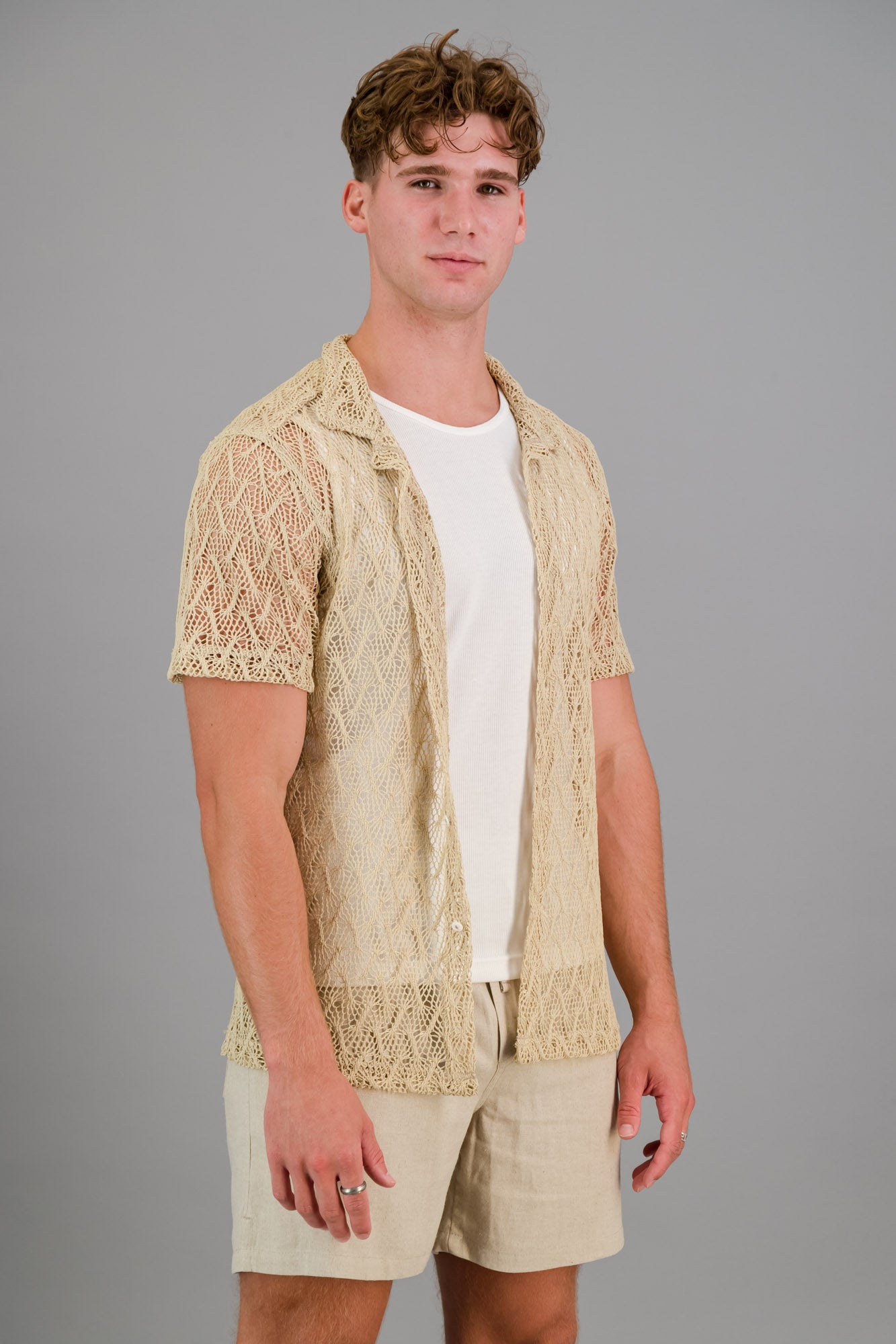 Cotton-rich Crochet Shirt Pollen