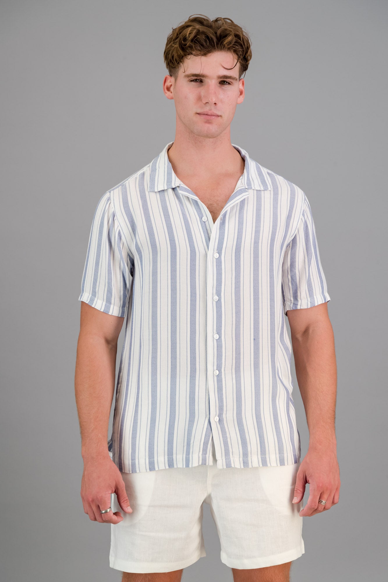 Viscose Yarn-Dye Shirt Variegated Blue Stripe