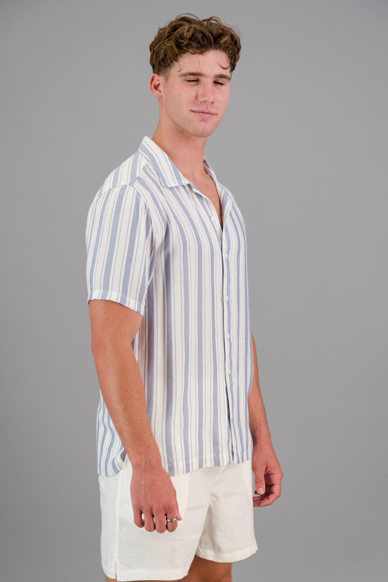 Viscose Yarn-Dye Shirt Variegated Blue Stripe