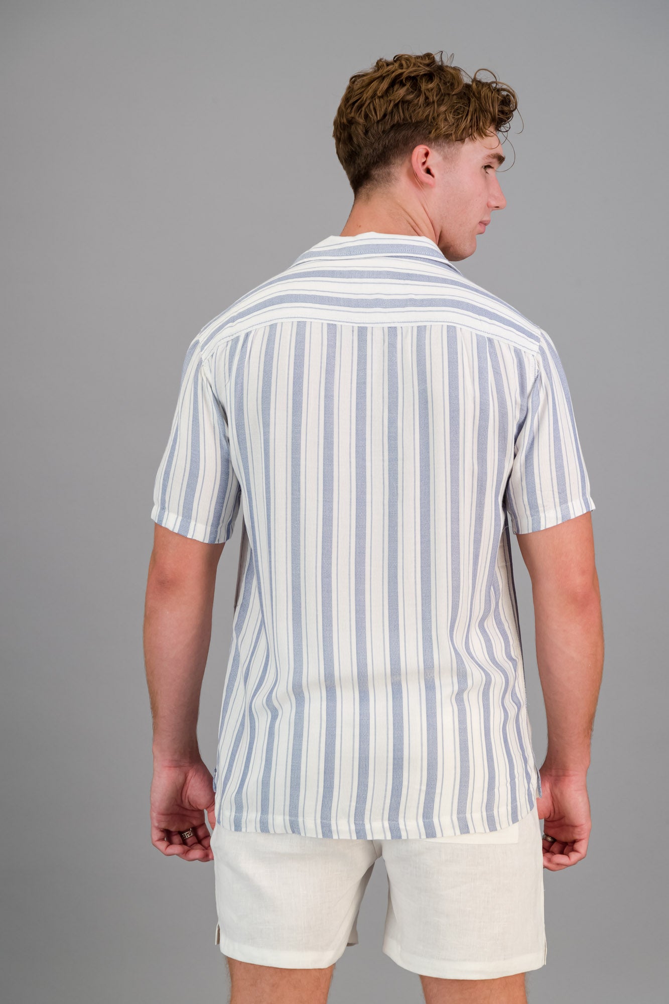 Viscose Yarn-Dye Shirt Variegated Blue Stripe