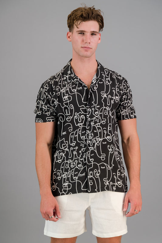 Viscose Printed Shirt Faces B+W