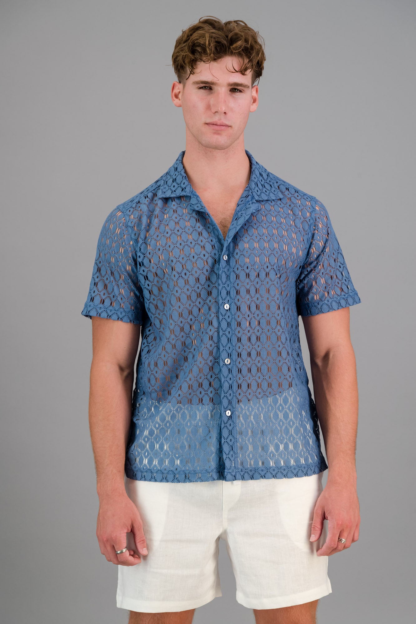 Poly Lace Shirt Petrol Blue