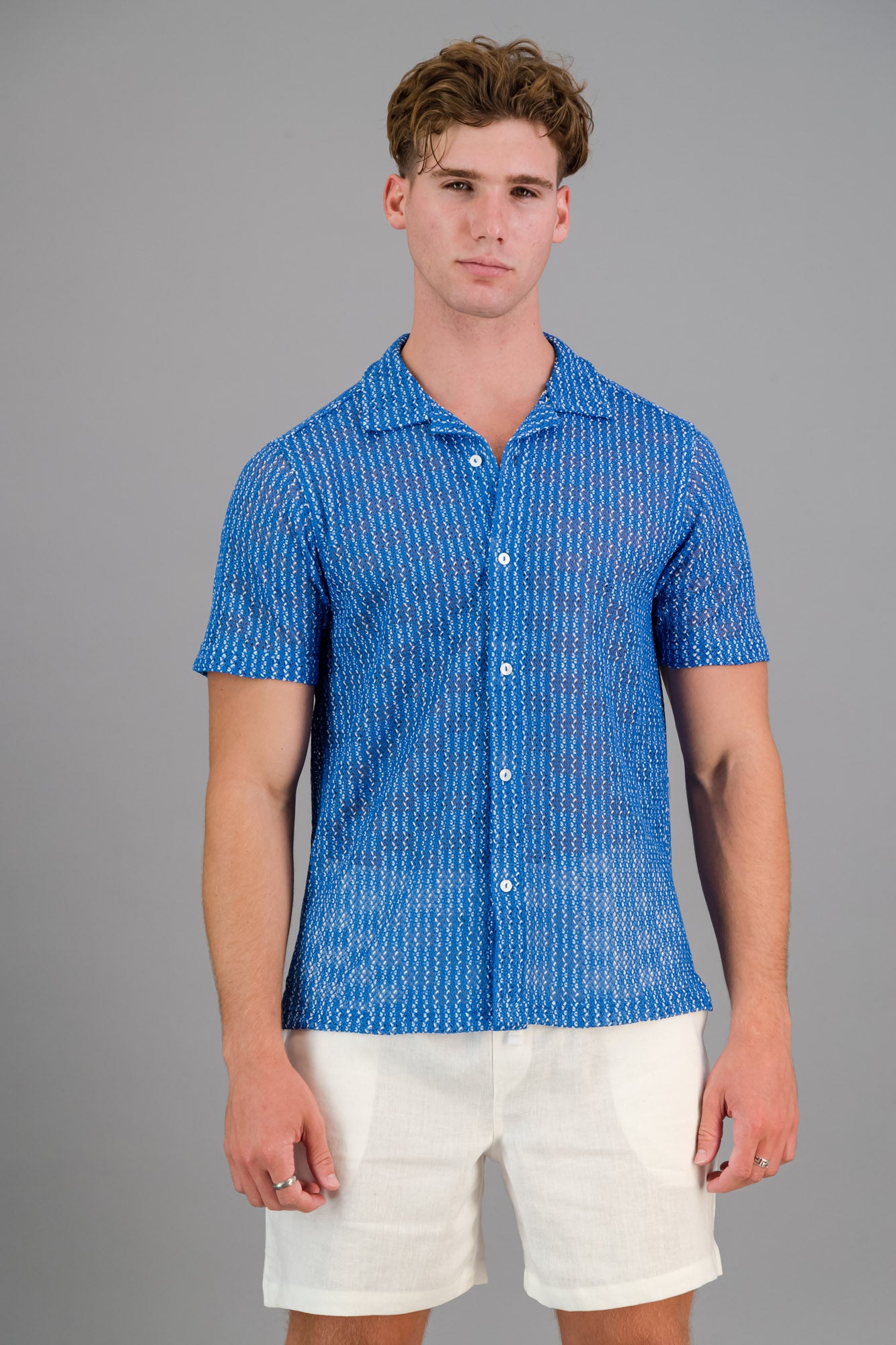 Poly-cotton Rick Rack Inverse Shirt Cobalt