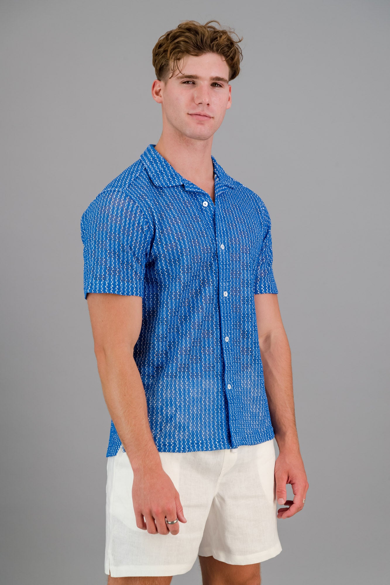 Poly-cotton Rick Rack Inverse Shirt Cobalt