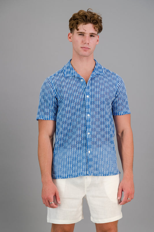 Poly-cotton Rick Rack Shirt Cobalt