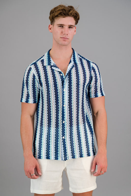 Poly Crochet Shirt Waves Blues