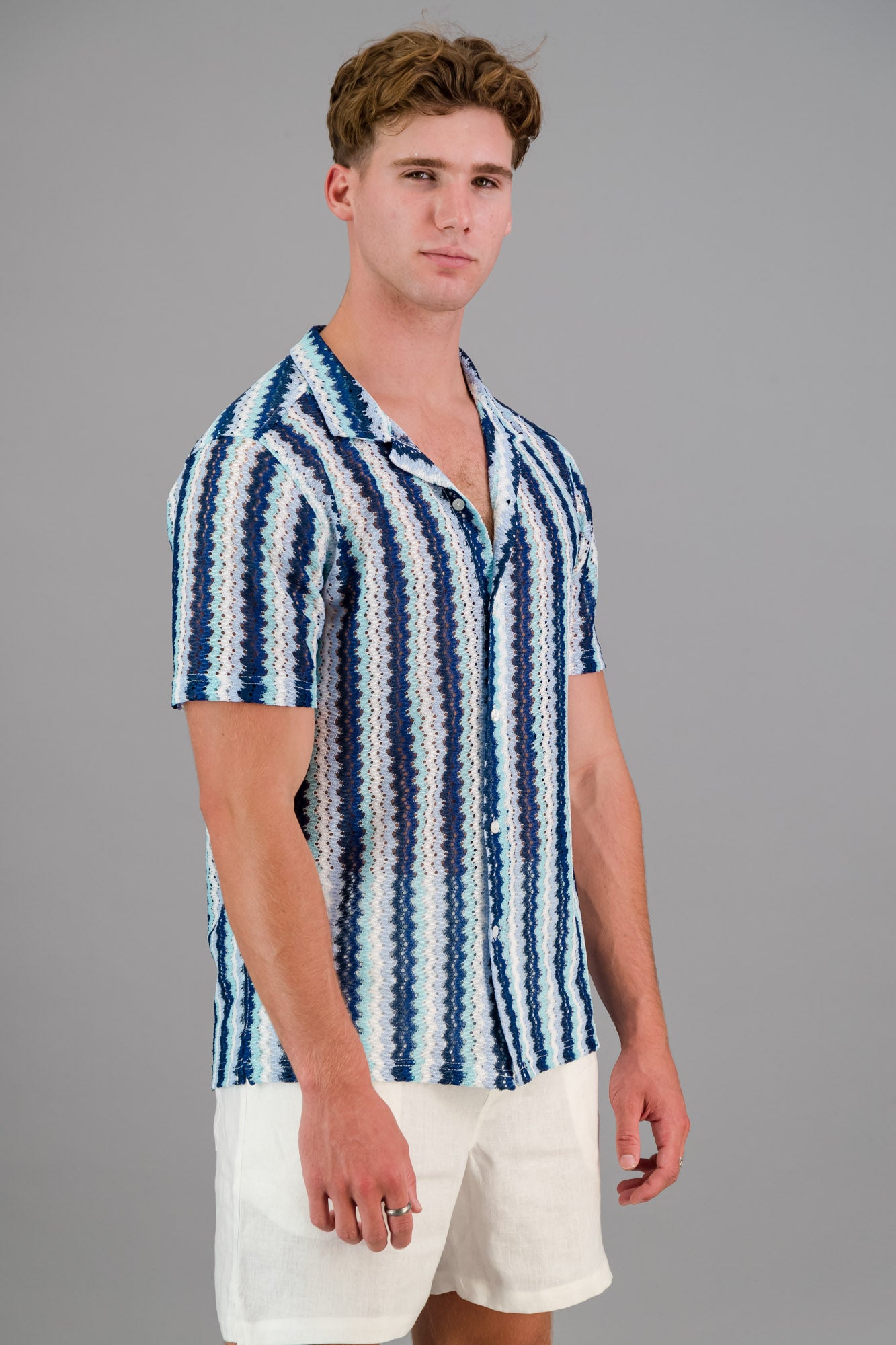 Poly Crochet Shirt Waves Blues