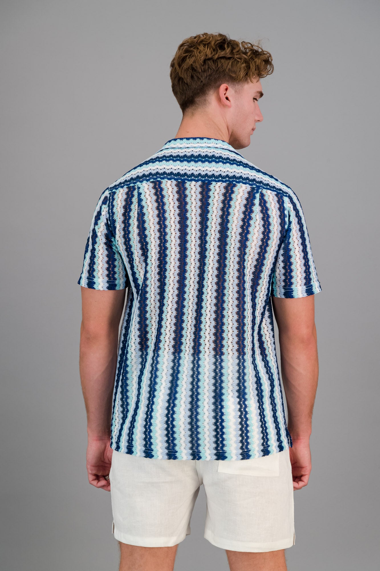 Poly Crochet Shirt Waves Blues