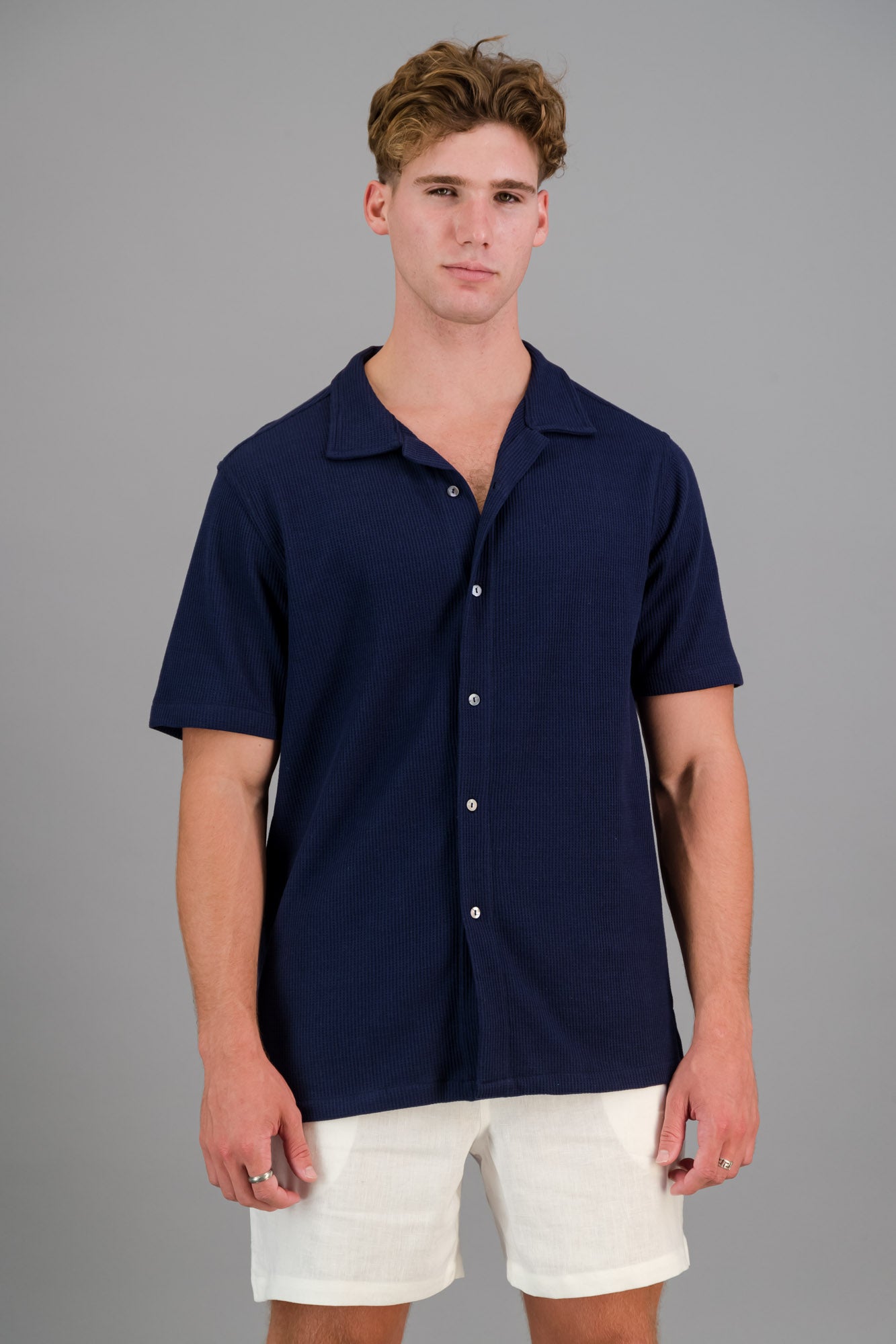 Cotton Waffle Shirt Navy