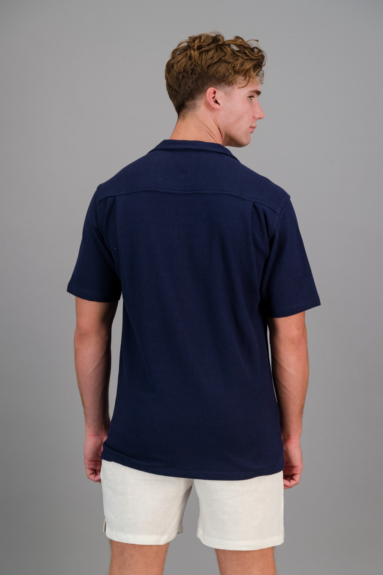 Cotton Waffle Shirt Navy