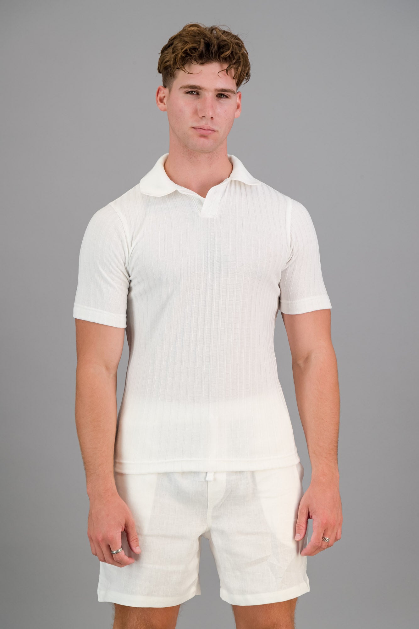 Polo Poly Wide Rib White SS