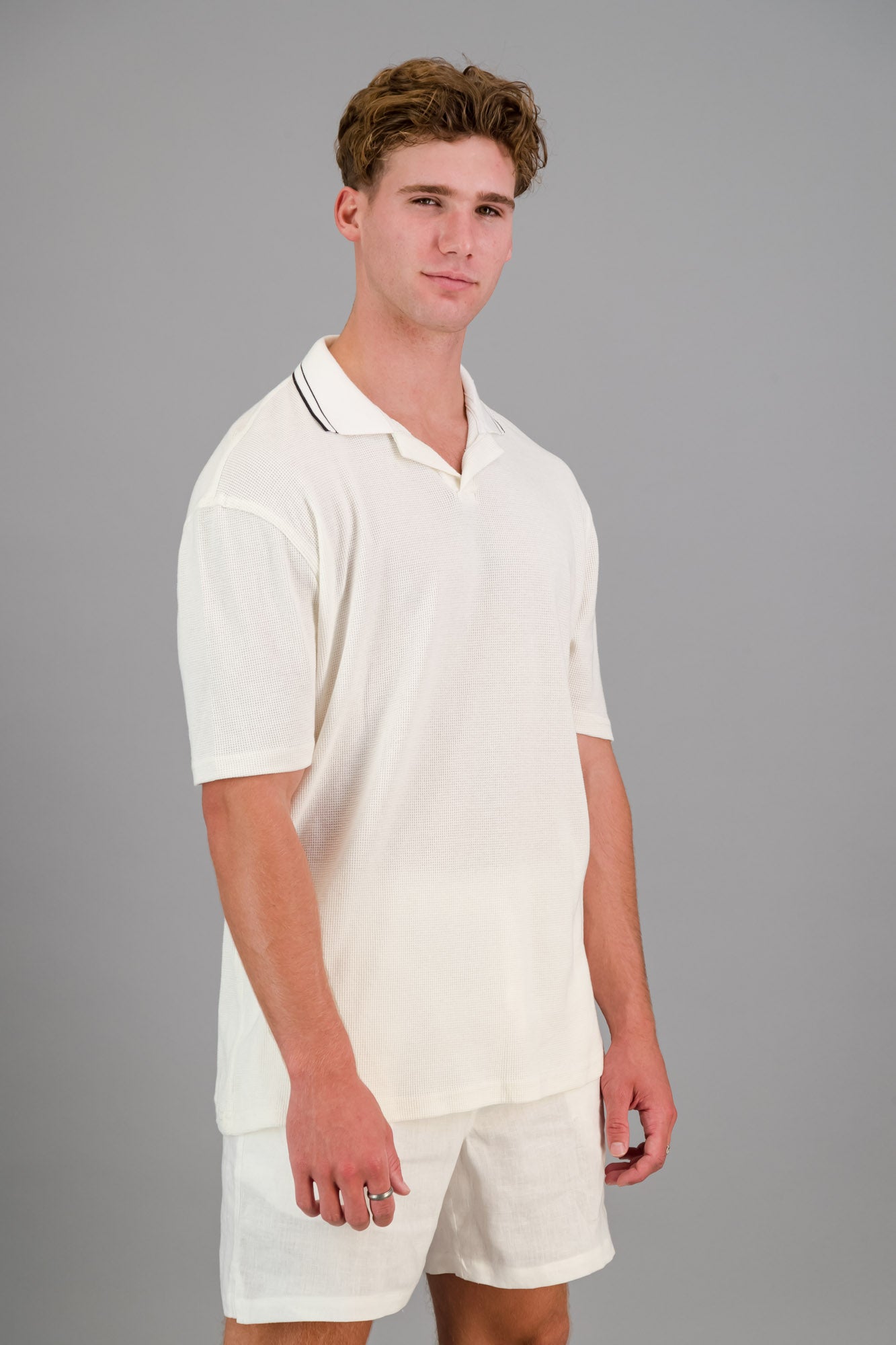 Polo Cotton Waffle Off-White SS