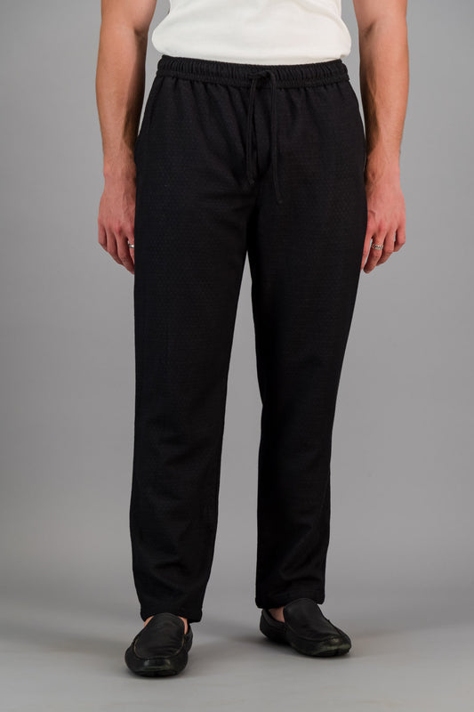 Linen Rayon Comfort Pants Diamond Dobby Jacquard Black