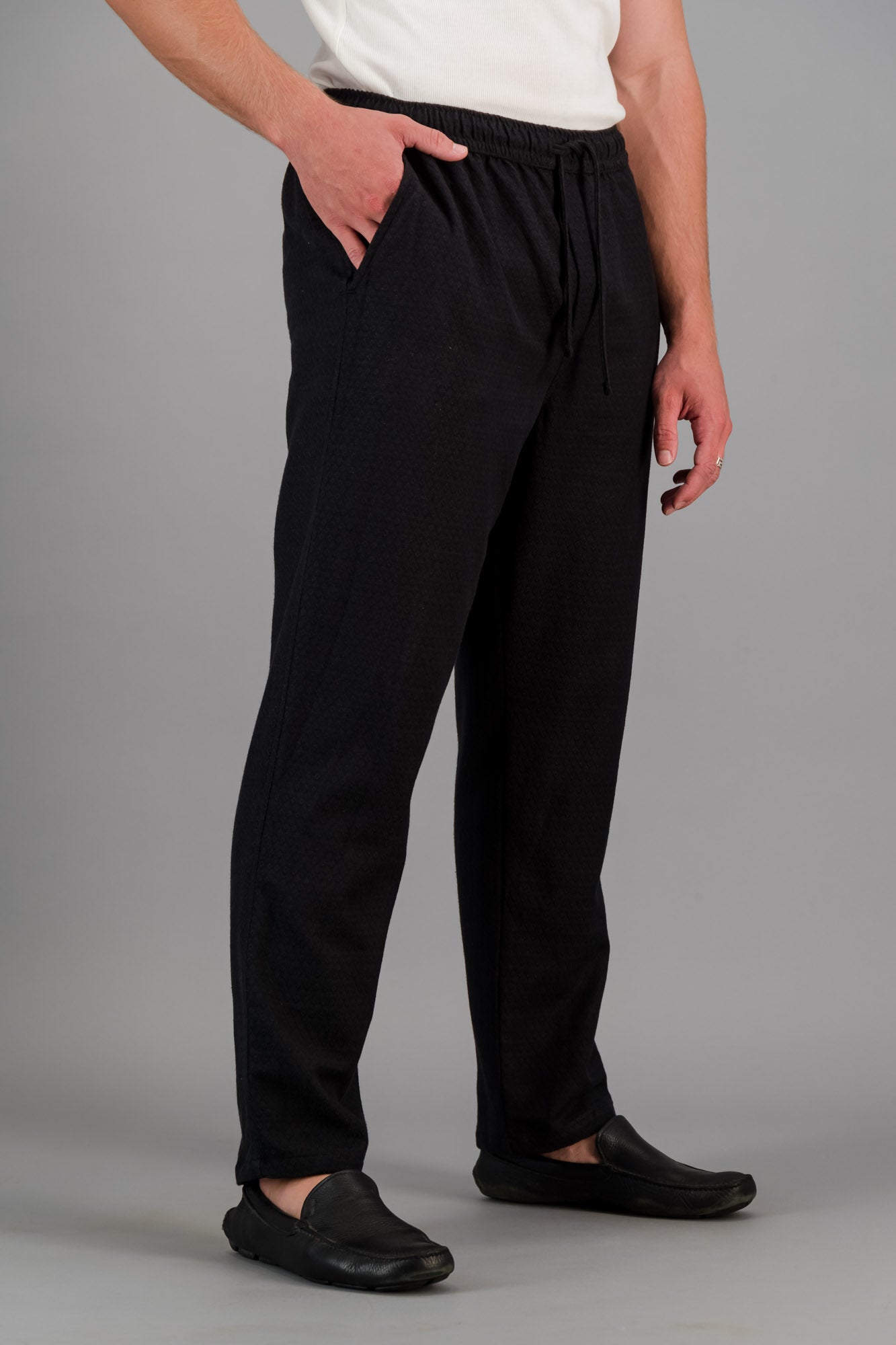 Linen Rayon Comfort Pants Diamond Dobby Jacquard Black