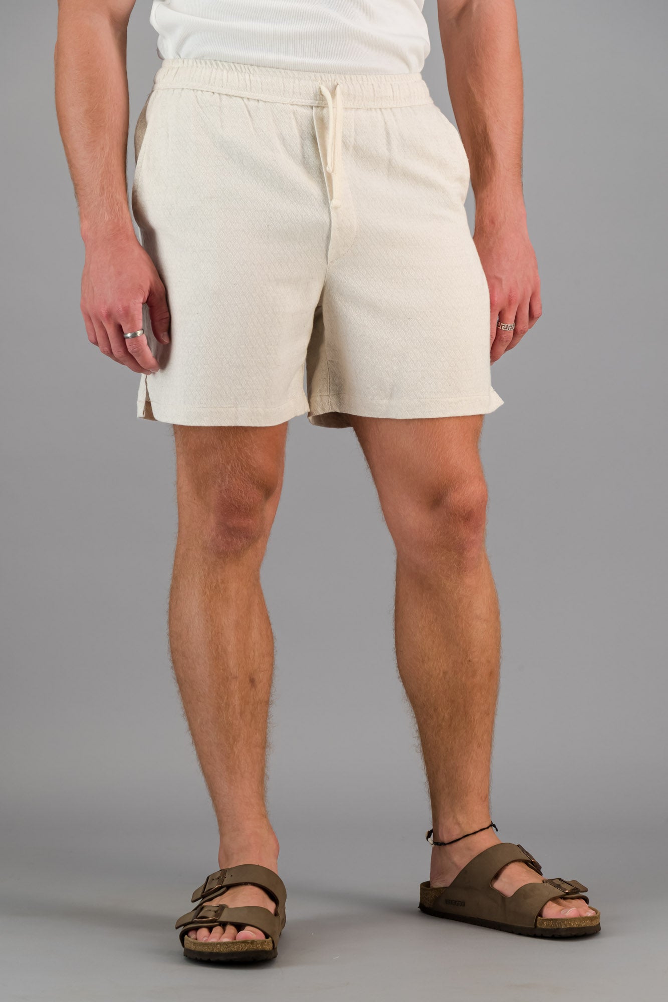 Linen Rayon Shorts Diamond Dobby Jacquard Cream