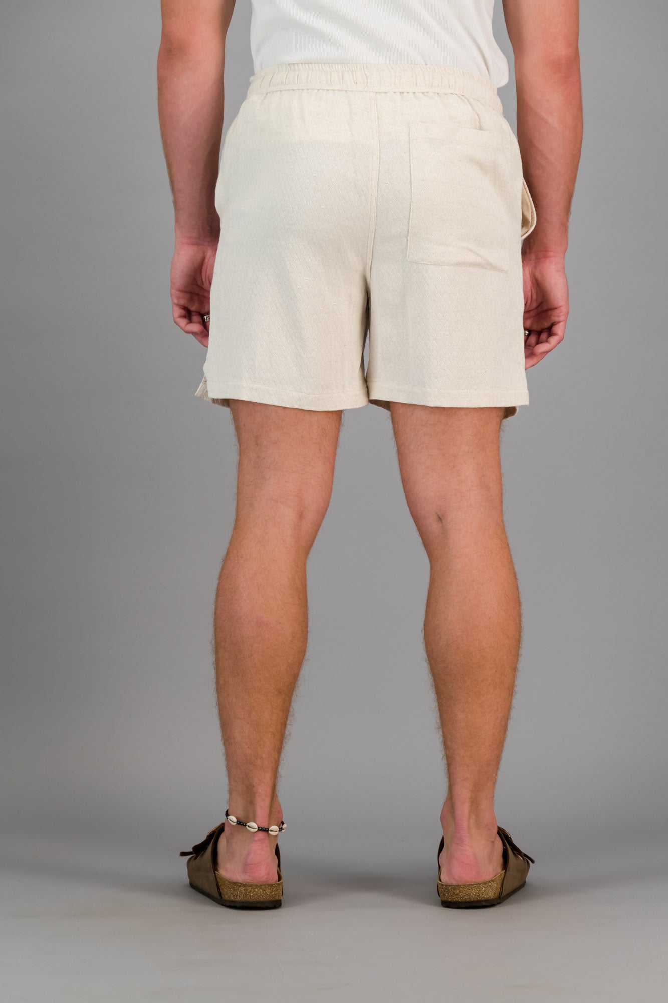 Linen Rayon Shorts Diamond Dobby Jacquard Cream