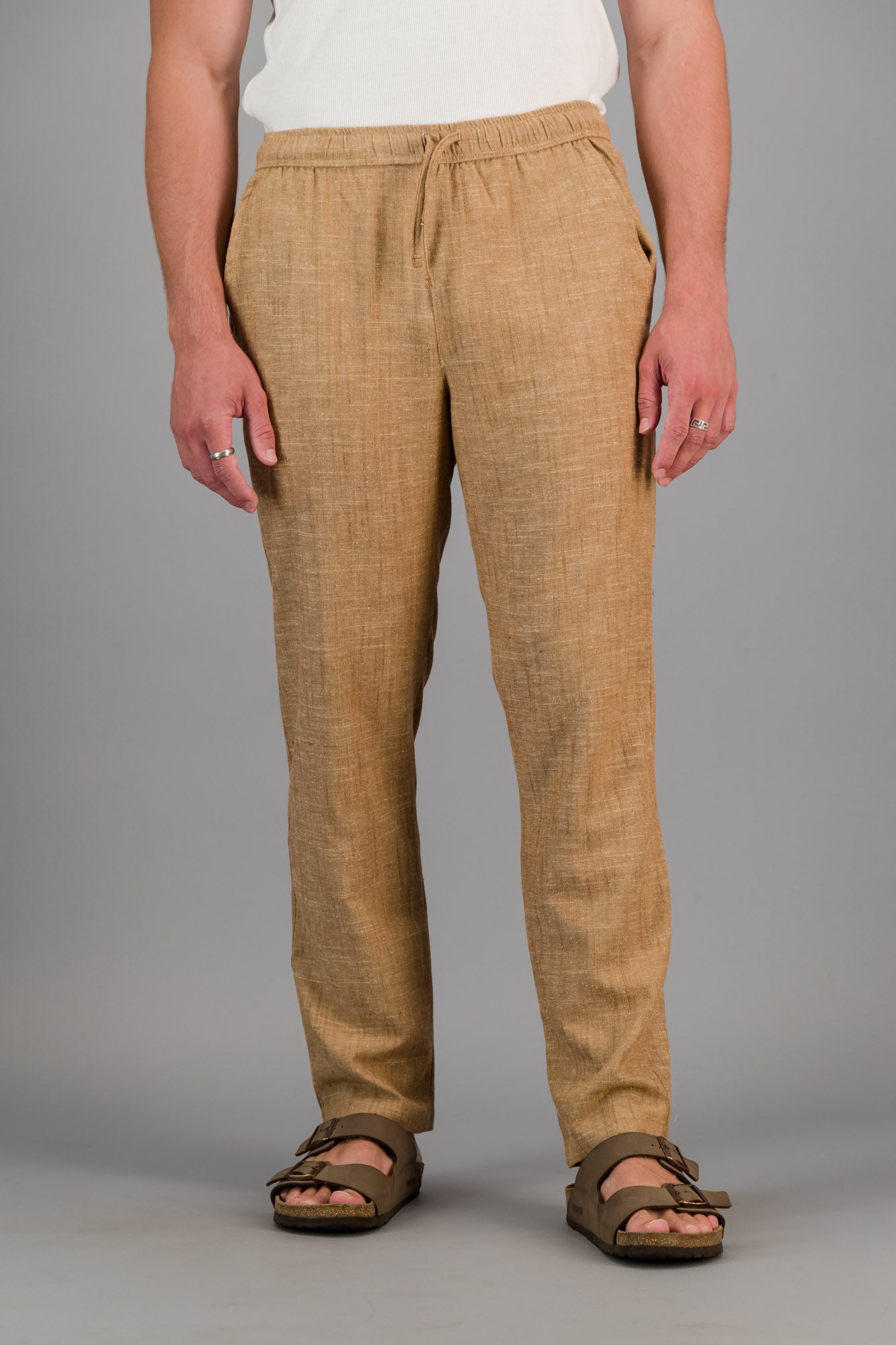 Linen Rayon Comfort Pants Brown Marle