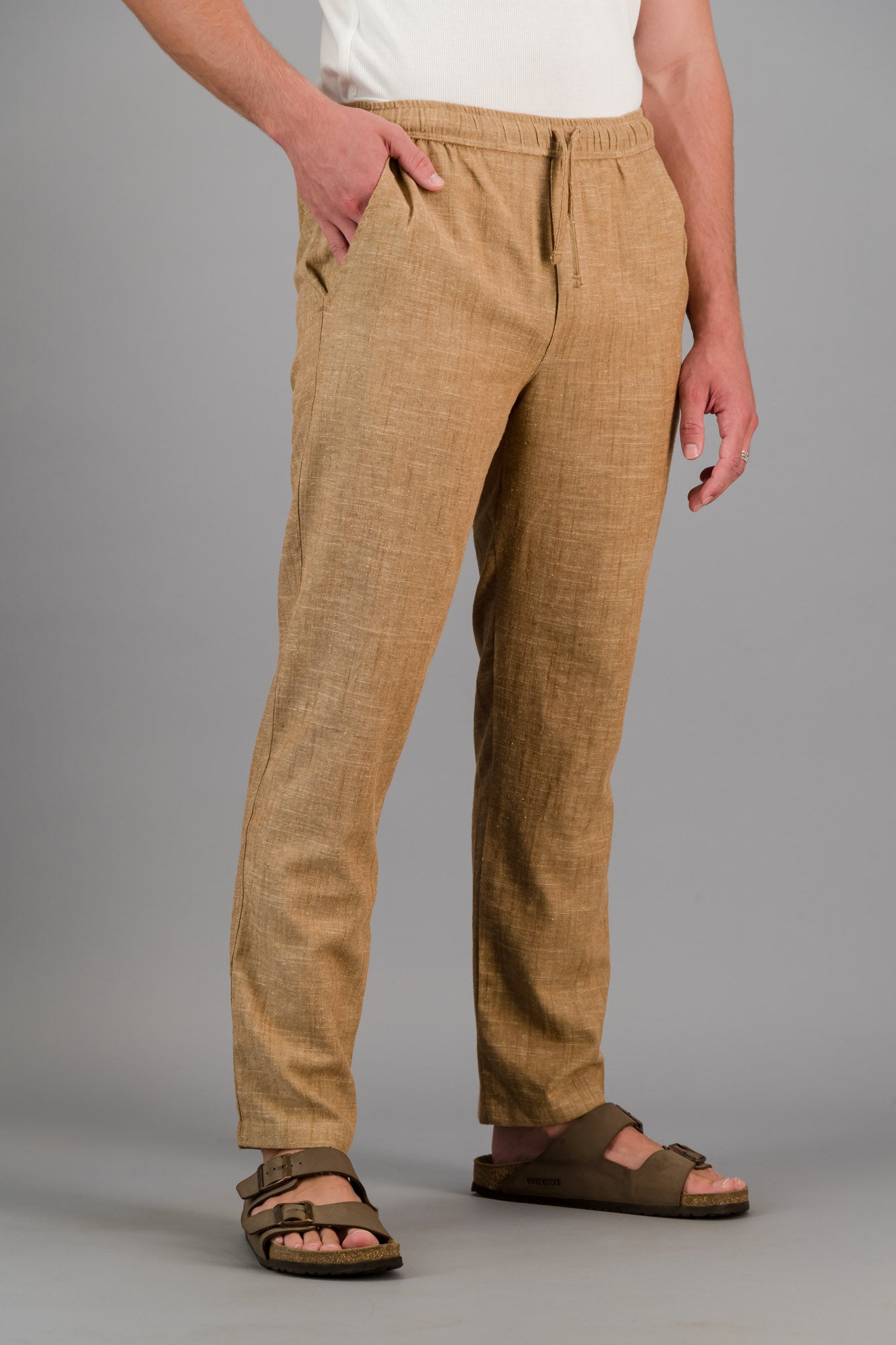 Linen Rayon Comfort Pants Brown Marle