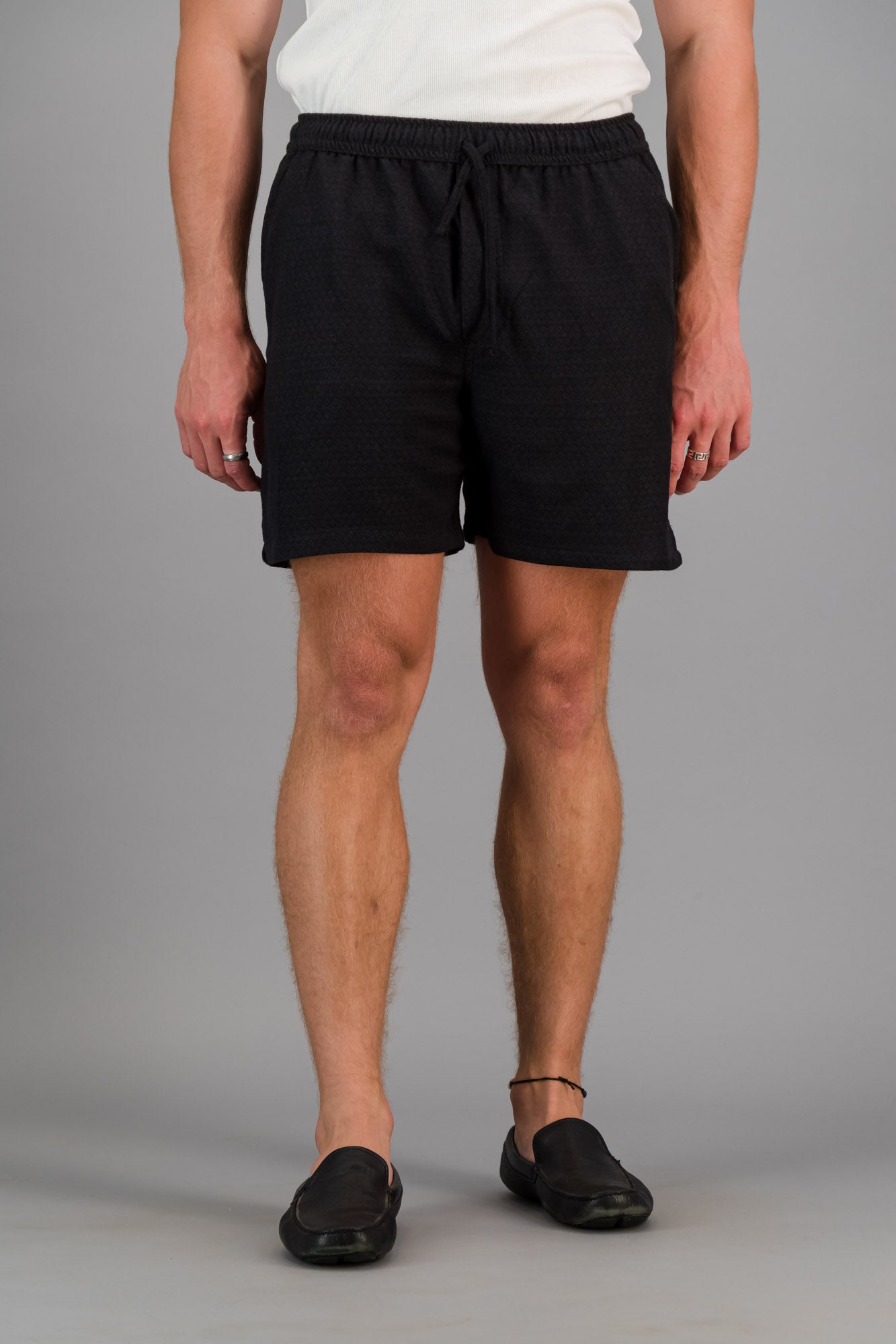 Linen Rayon Shorts Diamond Dobby Jacquard Black